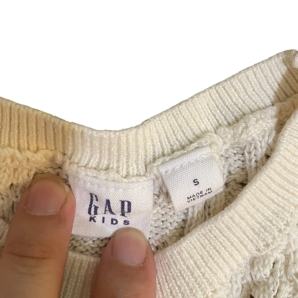Gap Kids Girls Size Small Cream Cable Knit Short Sleeve Sweater Boho Cottagecore
